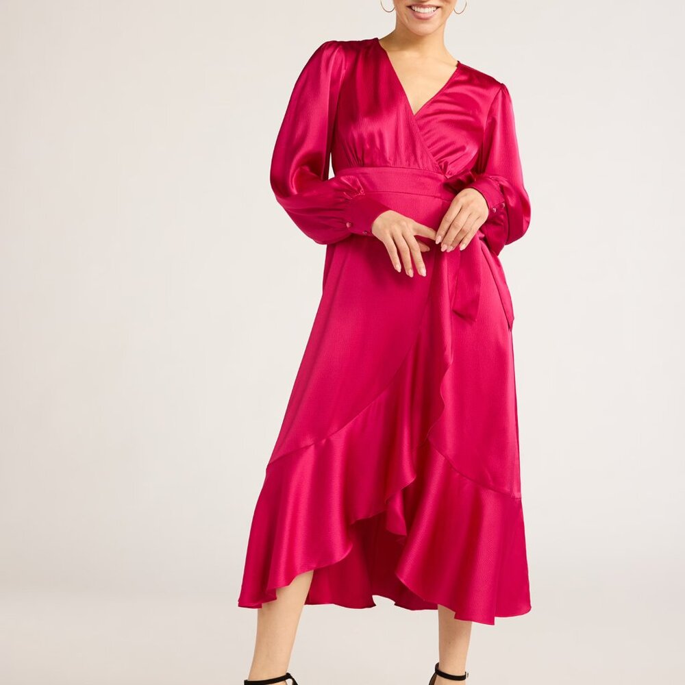 Sofia Jeans Women's Faux Wrap Ruffle Trim Mid Calf Length Skirt Dress (L)